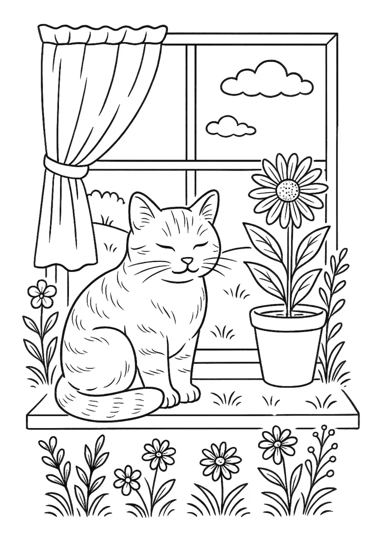 Atividade de Desenho: Gato na janela