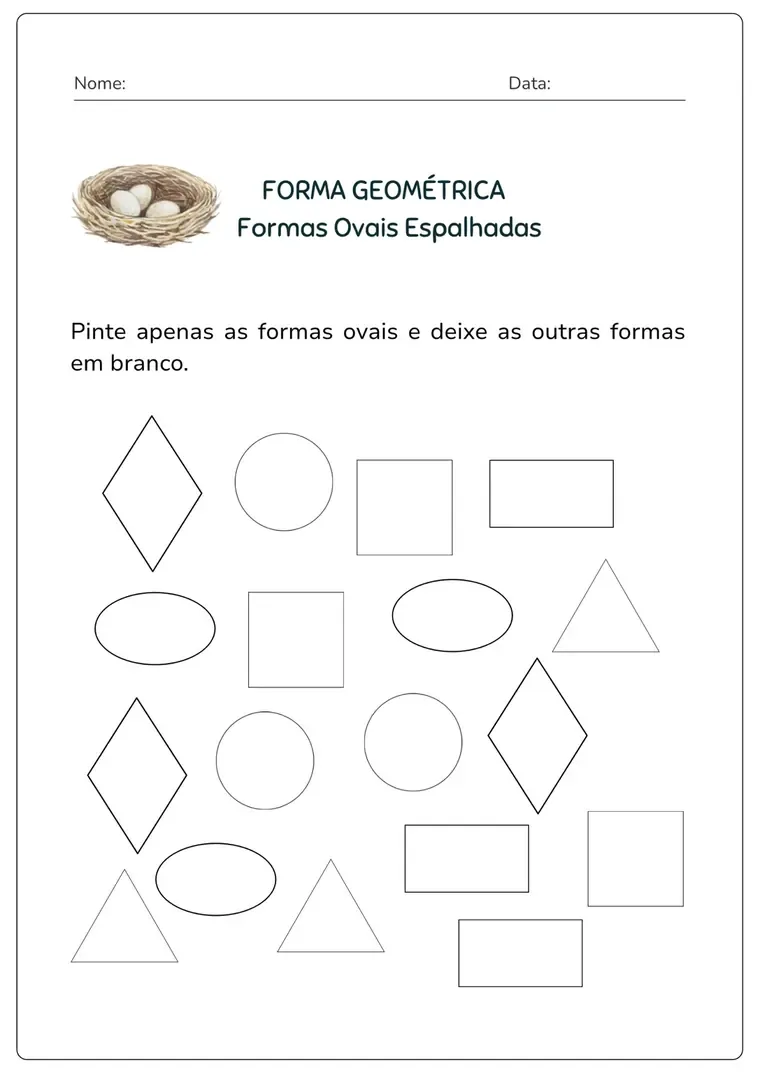 Atividade de Matemática: Formas ovais espalhadas