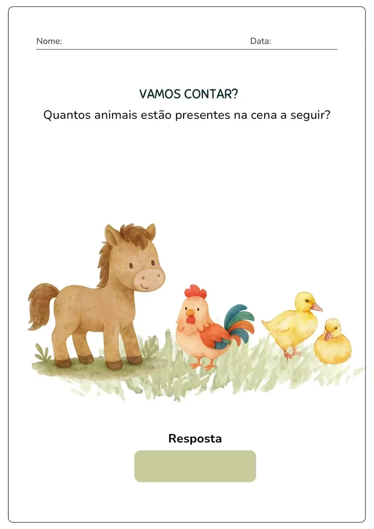 Atividade de Matemática: Quantos animais estão presentes?