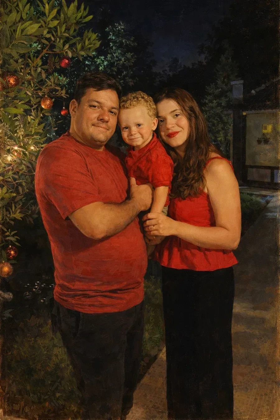 Mari, fundadora da Folhinha & Giz, ao lado de seu marido e de seu filho Miguel em uma fotografia familiar