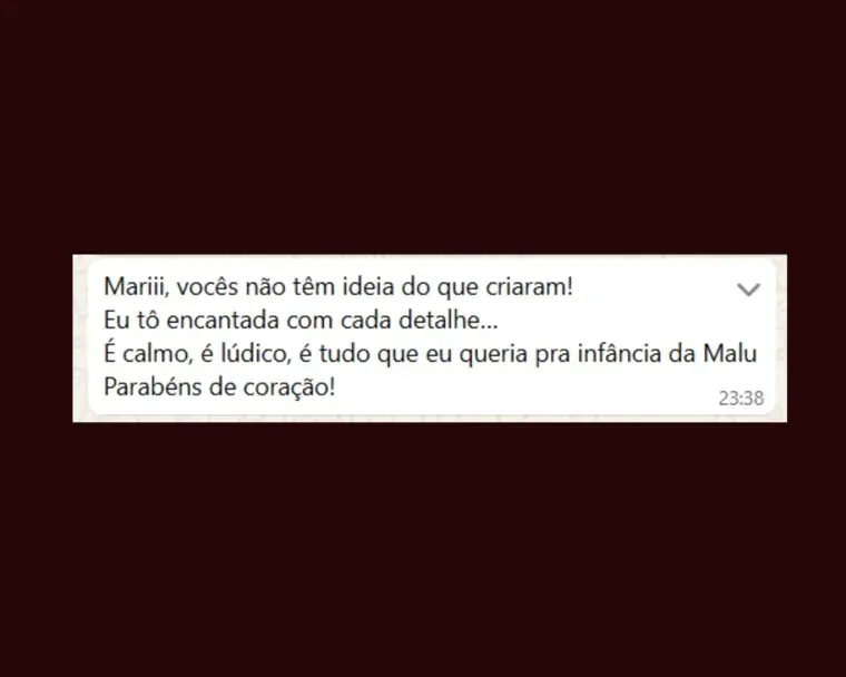 Mensagem de cliente encantada com o cuidado e a proposta do Acervo